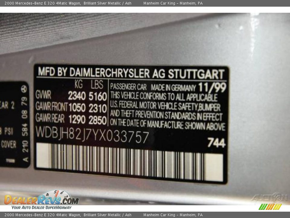 2000 Mercedes-Benz E 320 4Matic Wagon Brilliant Silver Metallic / Ash Photo #10