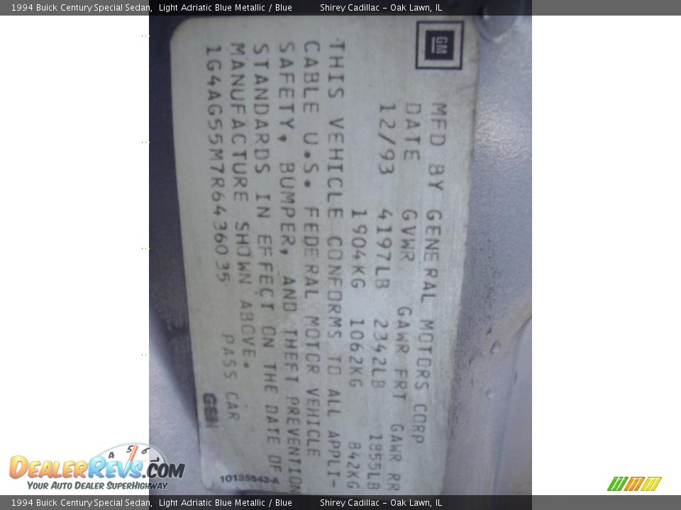 1994 Buick Century Special Sedan Light Adriatic Blue Metallic / Blue Photo #15