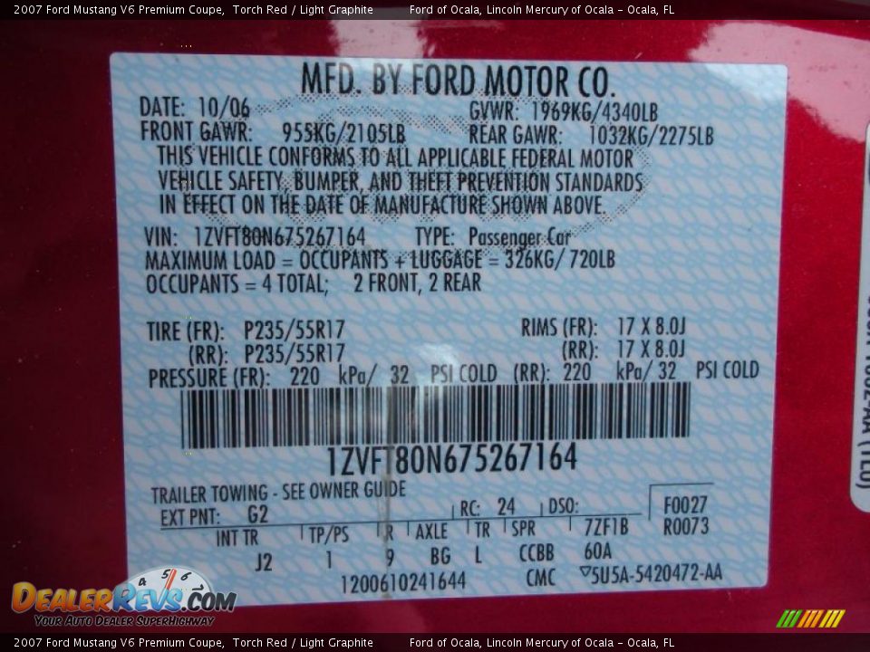 2007 Ford Mustang V6 Premium Coupe Torch Red / Light Graphite Photo #24