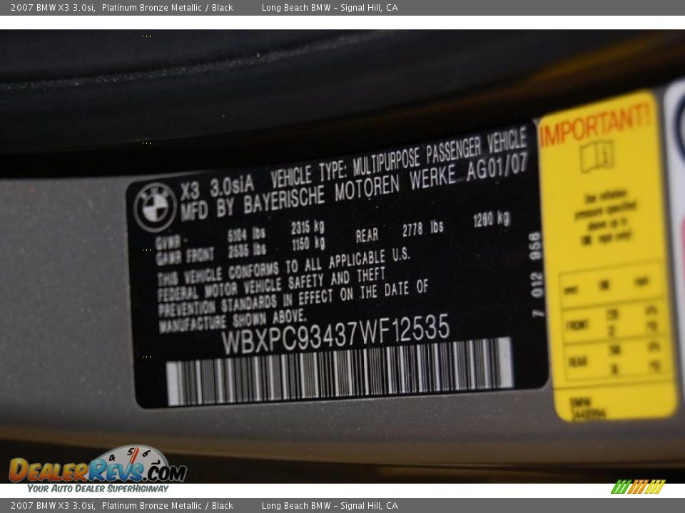 2007 BMW X3 3.0si Platinum Bronze Metallic / Black Photo #15