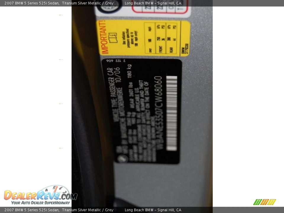 2007 BMW 5 Series 525i Sedan Titanium Silver Metallic / Grey Photo #14