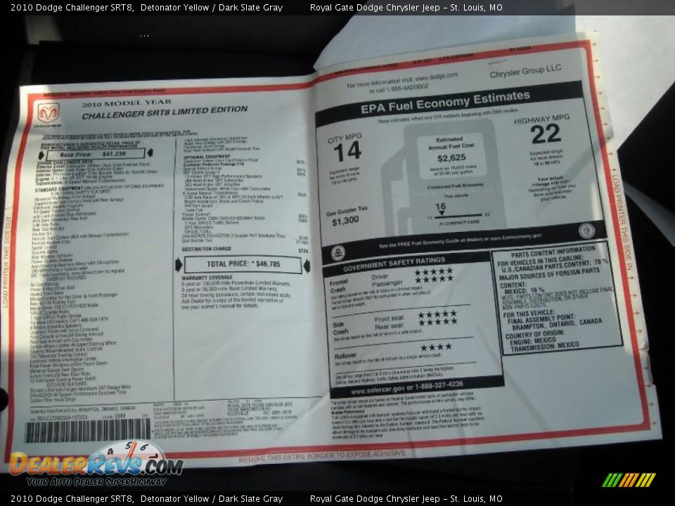 2010 Dodge Challenger SRT8 Detonator Yellow / Dark Slate Gray Photo #24