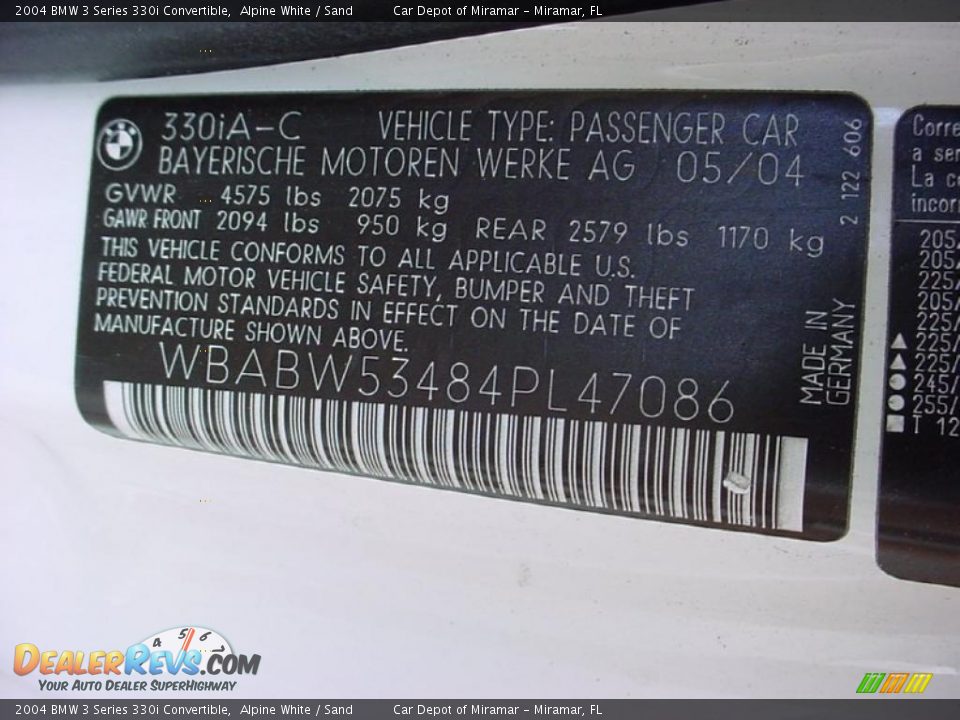 2004 BMW 3 Series 330i Convertible Alpine White / Sand Photo #19