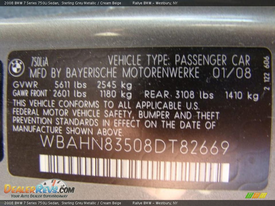 2008 BMW 7 Series 750Li Sedan Sterling Grey Metallic / Cream Beige Photo #15