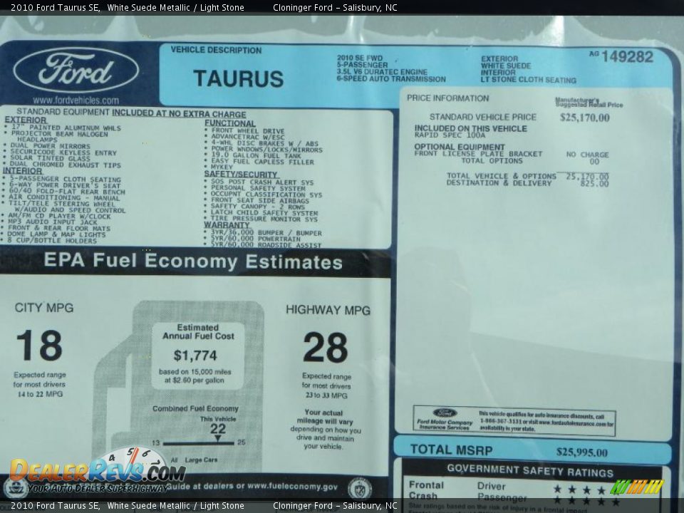 2010 Ford Taurus SE White Suede Metallic / Light Stone Photo #12