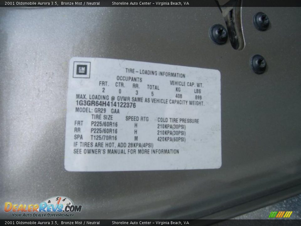 2001 Oldsmobile Aurora 3.5 Bronze Mist / Neutral Photo #22