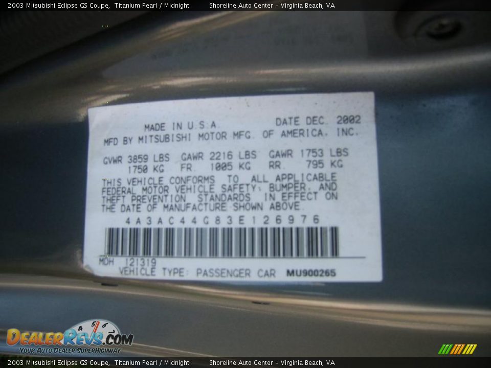 2003 Mitsubishi Eclipse GS Coupe Titanium Pearl / Midnight Photo #18
