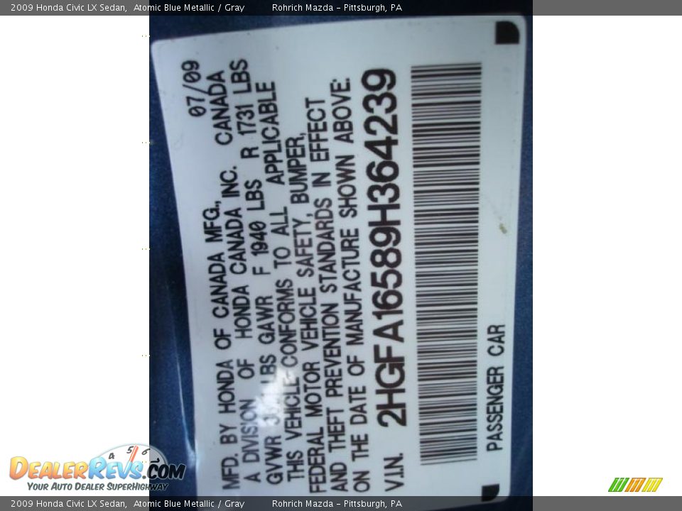 2009 Honda Civic LX Sedan Atomic Blue Metallic / Gray Photo #19