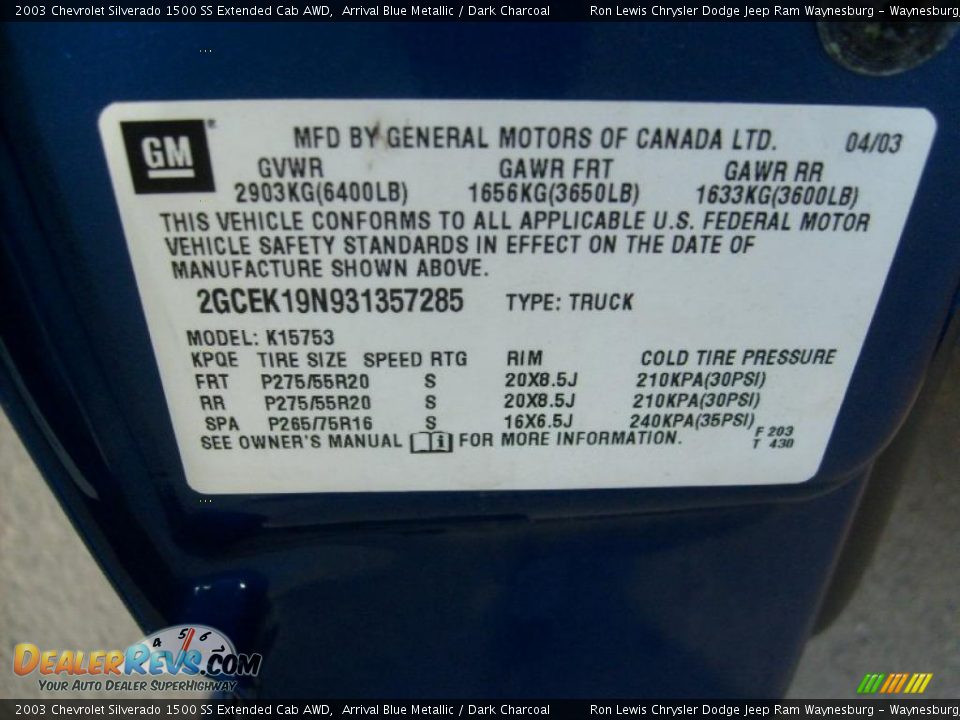 2003 Chevrolet Silverado 1500 SS Extended Cab AWD Arrival Blue Metallic / Dark Charcoal Photo #22