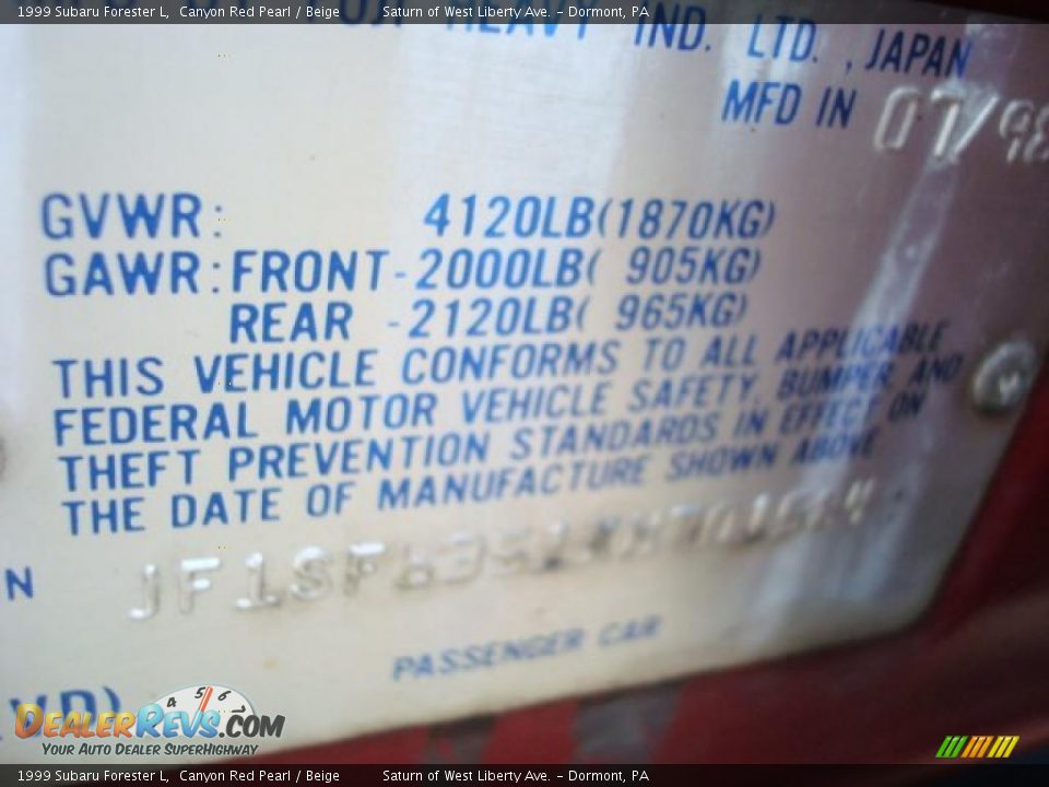 1999 Subaru Forester L Canyon Red Pearl / Beige Photo #14
