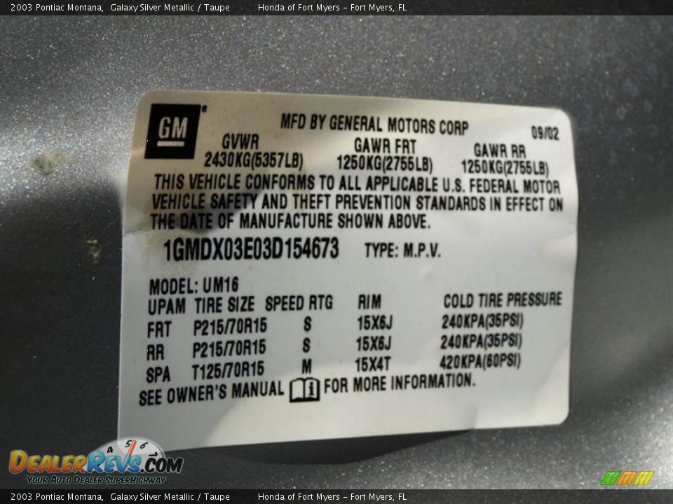 2003 Pontiac Montana Galaxy Silver Metallic / Taupe Photo #17