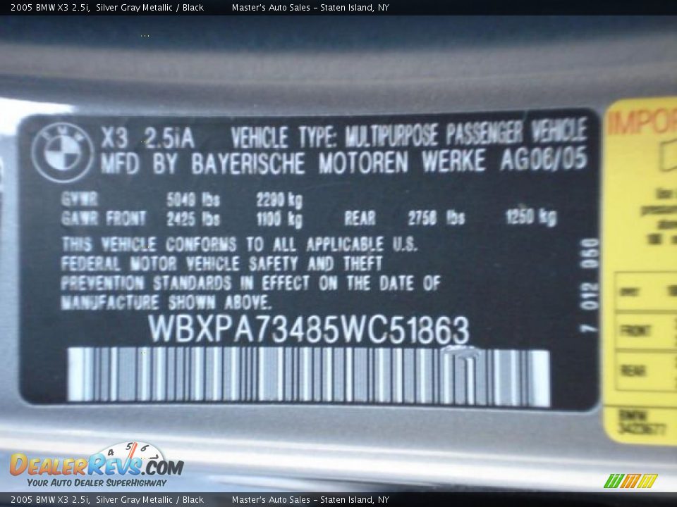 2005 BMW X3 2.5i Silver Gray Metallic / Black Photo #18