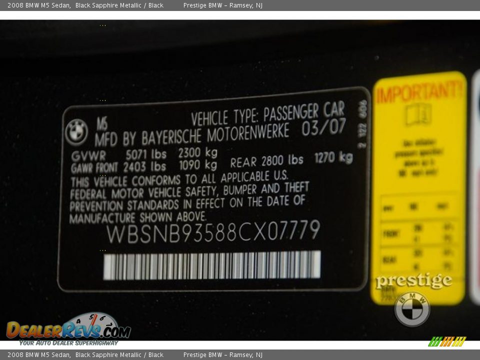 2008 BMW M5 Sedan Black Sapphire Metallic / Black Photo #12