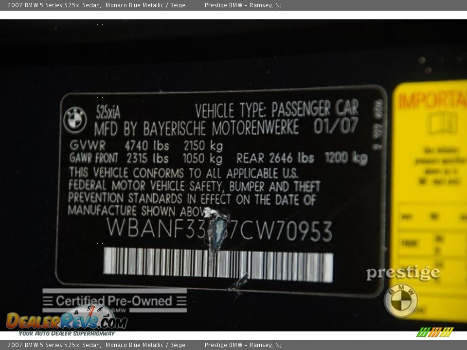 2007 BMW 5 Series 525xi Sedan Monaco Blue Metallic / Beige Photo #10