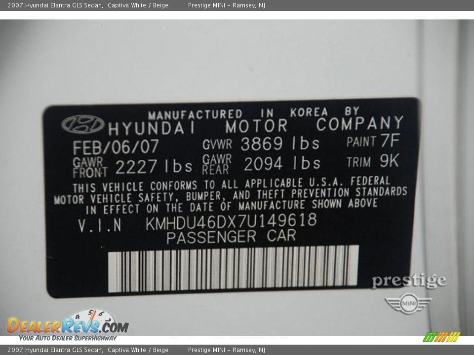 2007 Hyundai Elantra GLS Sedan Captiva White / Beige Photo #12