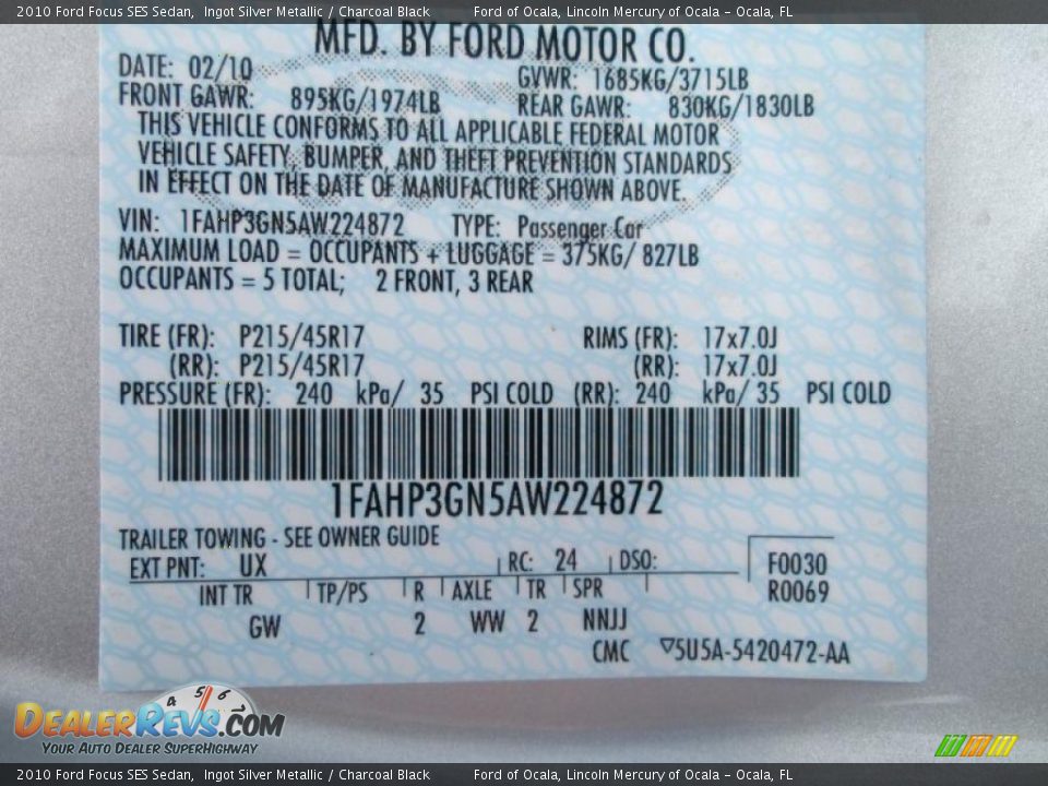 2010 Ford Focus SES Sedan Ingot Silver Metallic / Charcoal Black Photo #12