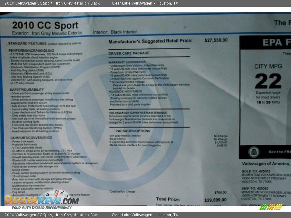 2010 Volkswagen CC Sport Iron Grey Metallic / Black Photo #18