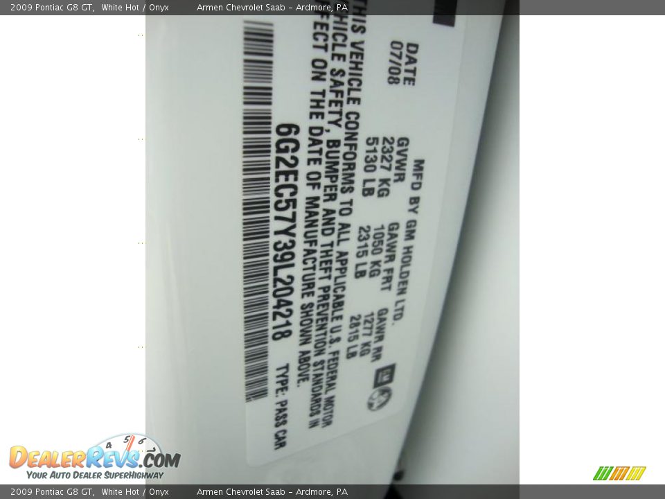 2009 Pontiac G8 GT White Hot / Onyx Photo #35
