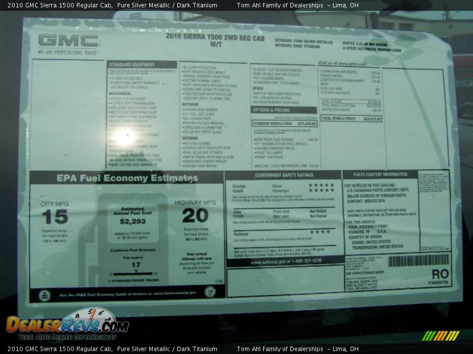 2010 GMC Sierra 1500 Regular Cab Pure Silver Metallic / Dark Titanium Photo #9