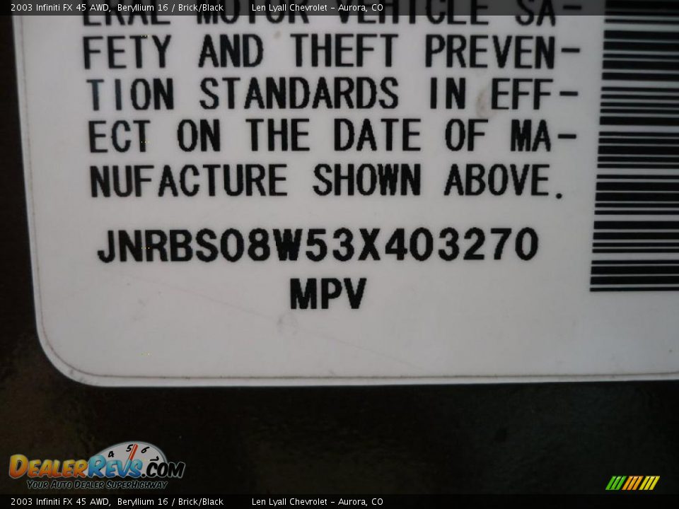 2003 Infiniti FX 45 AWD Beryllium 16 / Brick/Black Photo #34