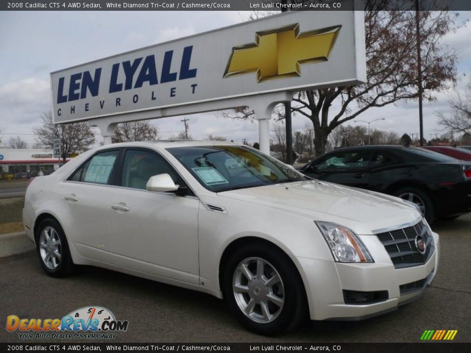 2008 Cadillac CTS 4 AWD Sedan White Diamond Tri-Coat / Cashmere/Cocoa Photo #1