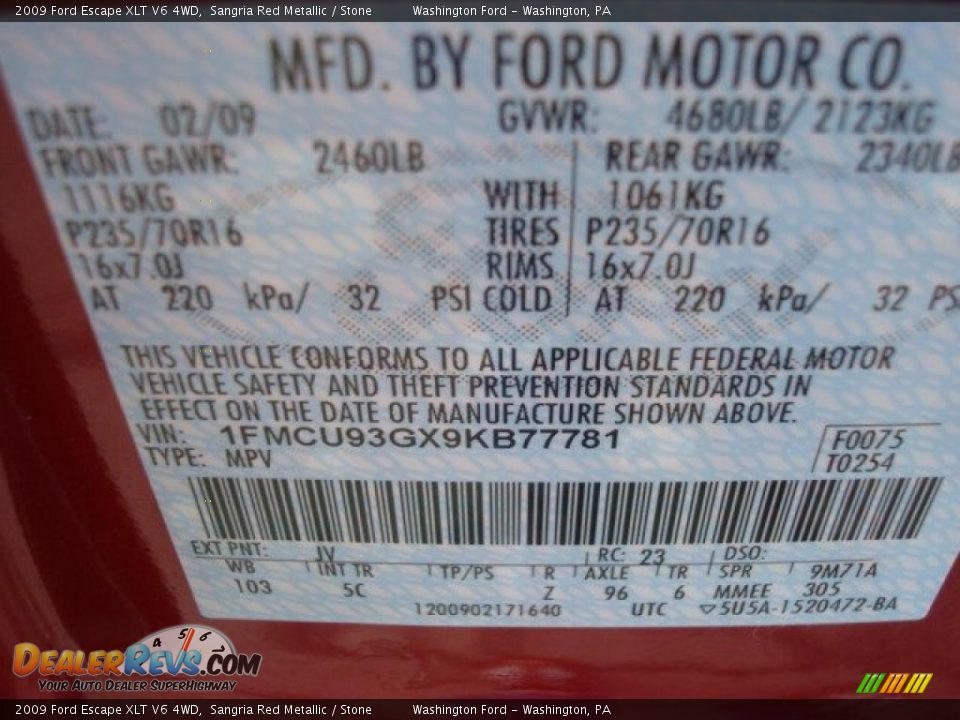 2009 Ford Escape XLT V6 4WD Sangria Red Metallic / Stone Photo #19