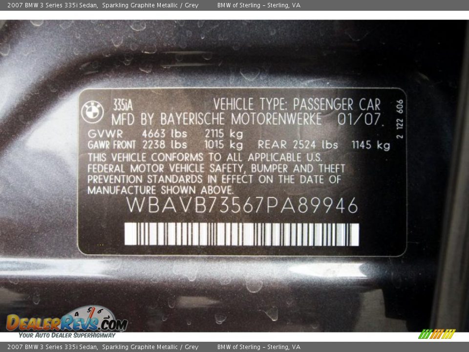2007 BMW 3 Series 335i Sedan Sparkling Graphite Metallic / Grey Photo #15