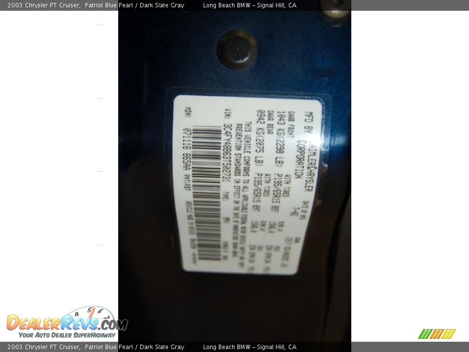2003 Chrysler PT Cruiser Patriot Blue Pearl / Dark Slate Gray Photo #14