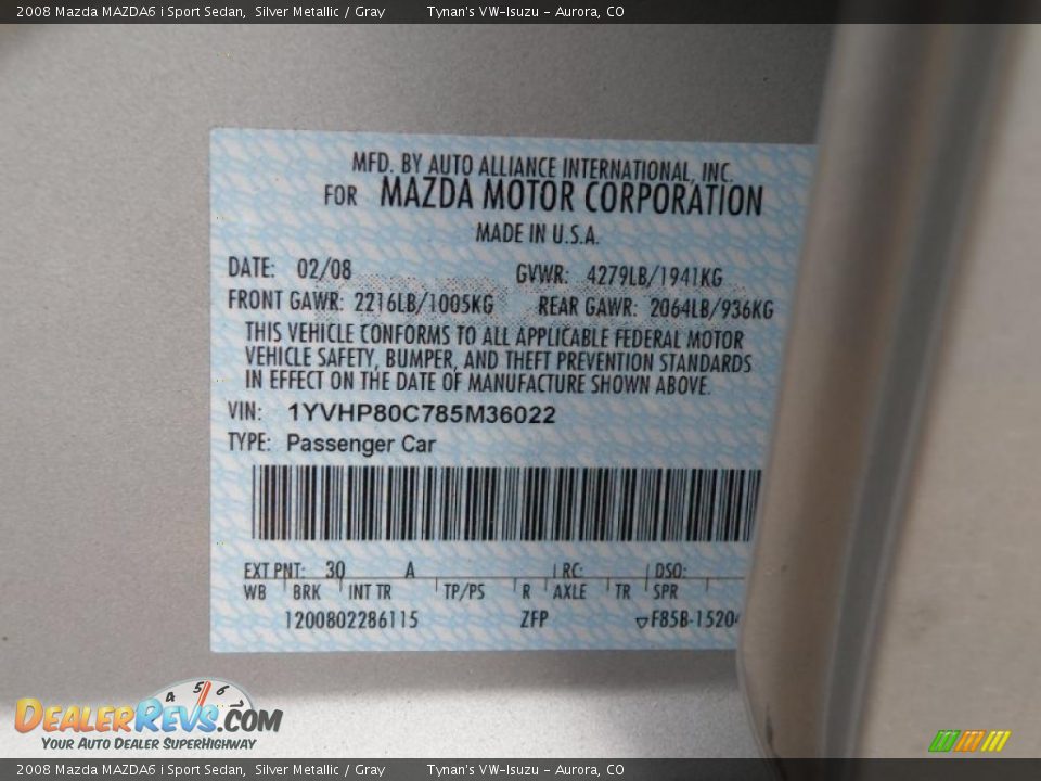 2008 Mazda MAZDA6 i Sport Sedan Silver Metallic / Gray Photo #18