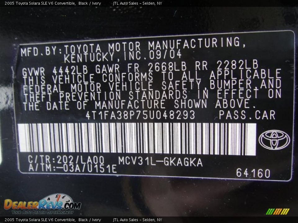 2005 Toyota Solara SLE V6 Convertible Black / Ivory Photo #17