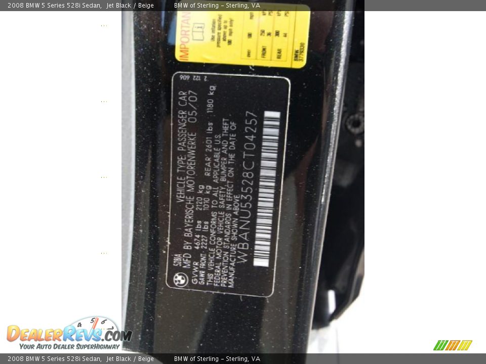 2008 BMW 5 Series 528i Sedan Jet Black / Beige Photo #14