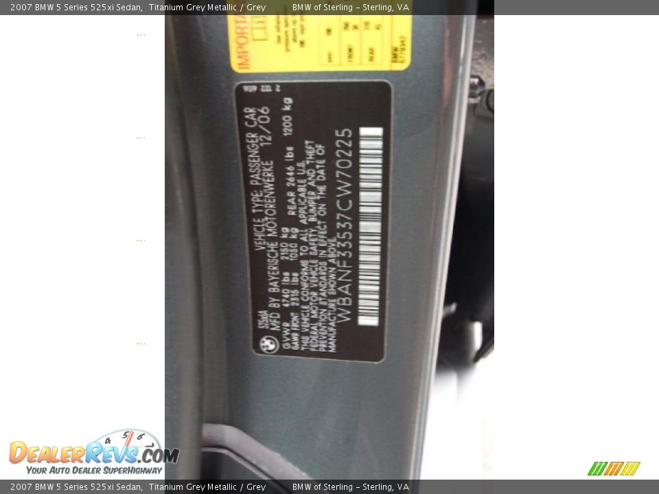 2007 BMW 5 Series 525xi Sedan Titanium Grey Metallic / Grey Photo #15