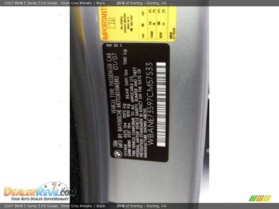 2007 BMW 5 Series 530i Sedan Silver Grey Metallic / Black Photo #15