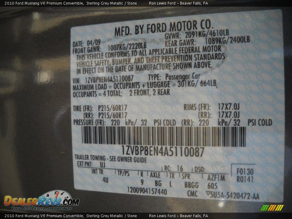 2010 Ford Mustang V6 Premium Convertible Sterling Grey Metallic / Stone Photo #9