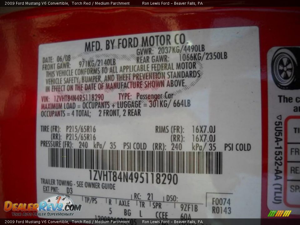2009 Ford Mustang V6 Convertible Torch Red / Medium Parchment Photo #9