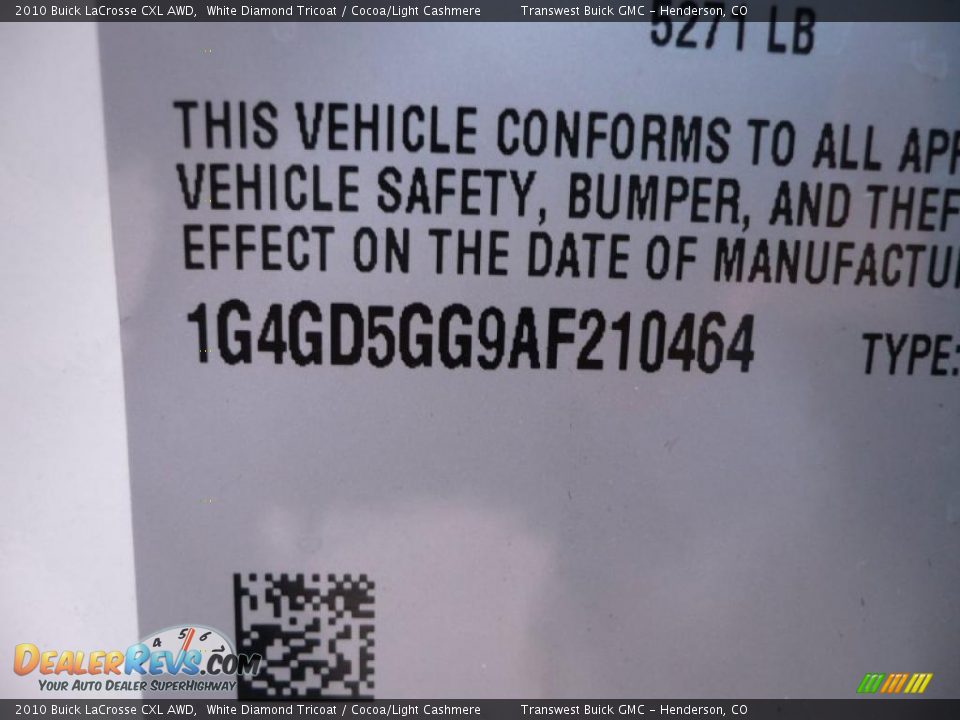 2010 Buick LaCrosse CXL AWD White Diamond Tricoat / Cocoa/Light Cashmere Photo #10