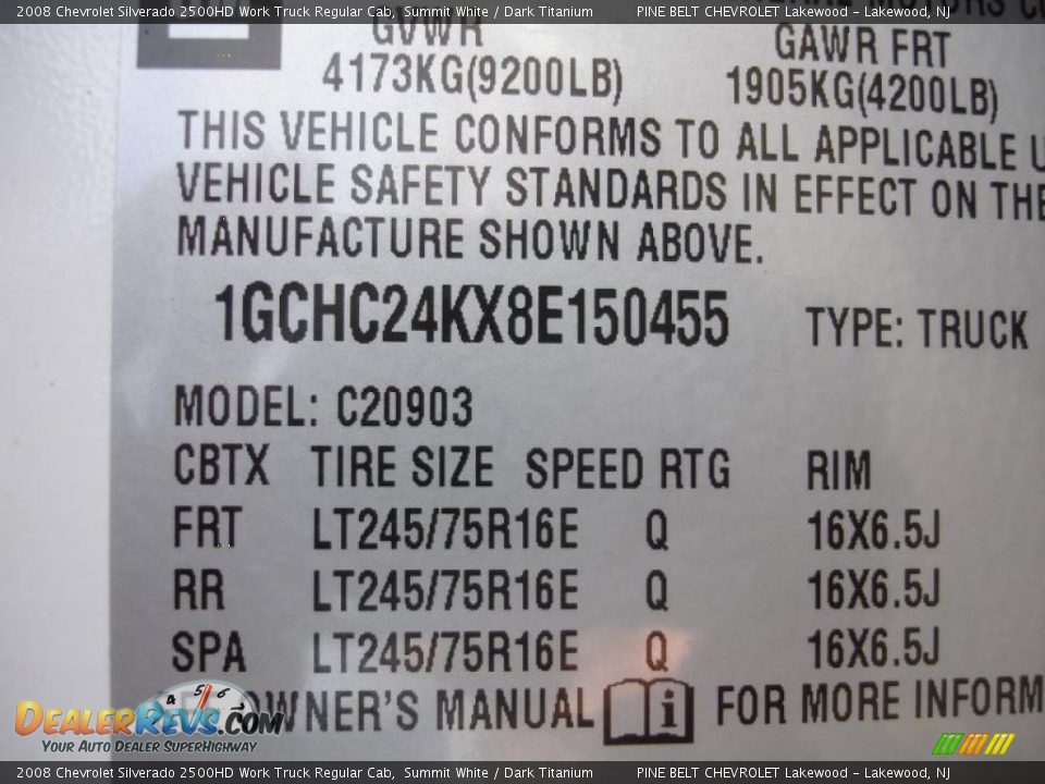 2008 Chevrolet Silverado 2500HD Work Truck Regular Cab Summit White / Dark Titanium Photo #15