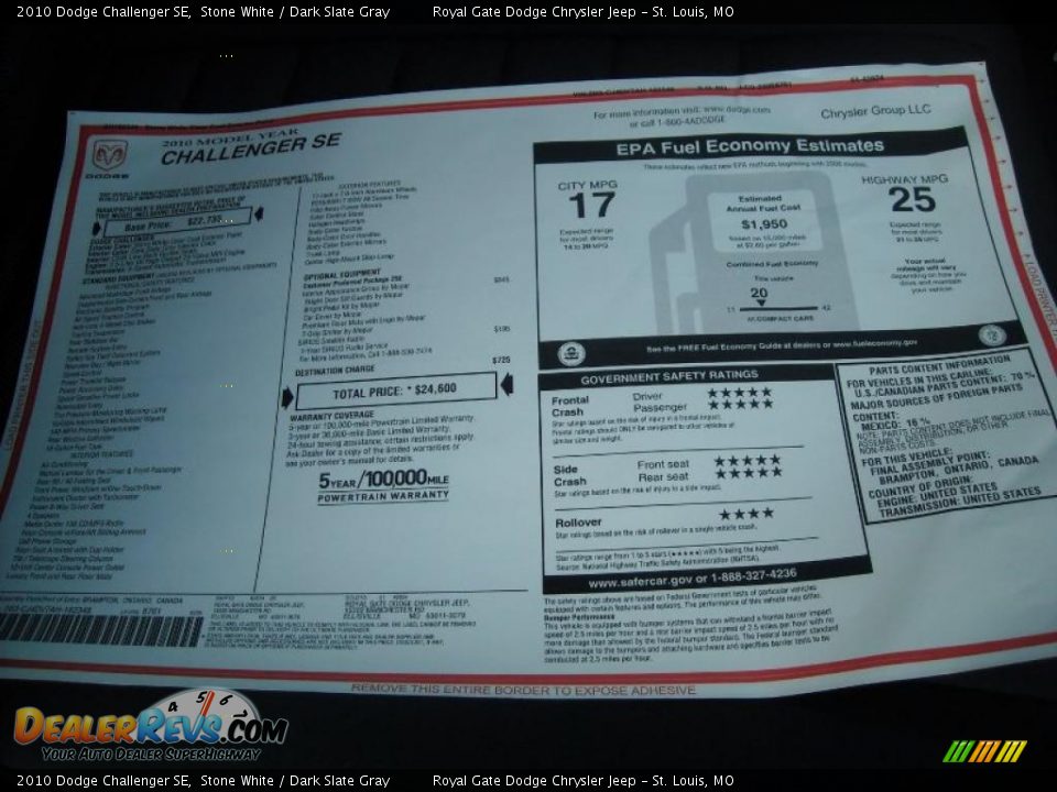 2010 Dodge Challenger SE Stone White / Dark Slate Gray Photo #16