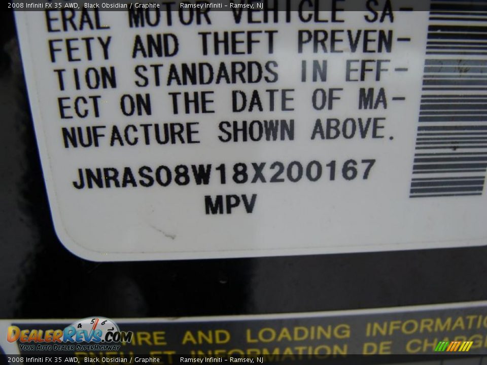 2008 Infiniti FX 35 AWD Black Obsidian / Graphite Photo #16