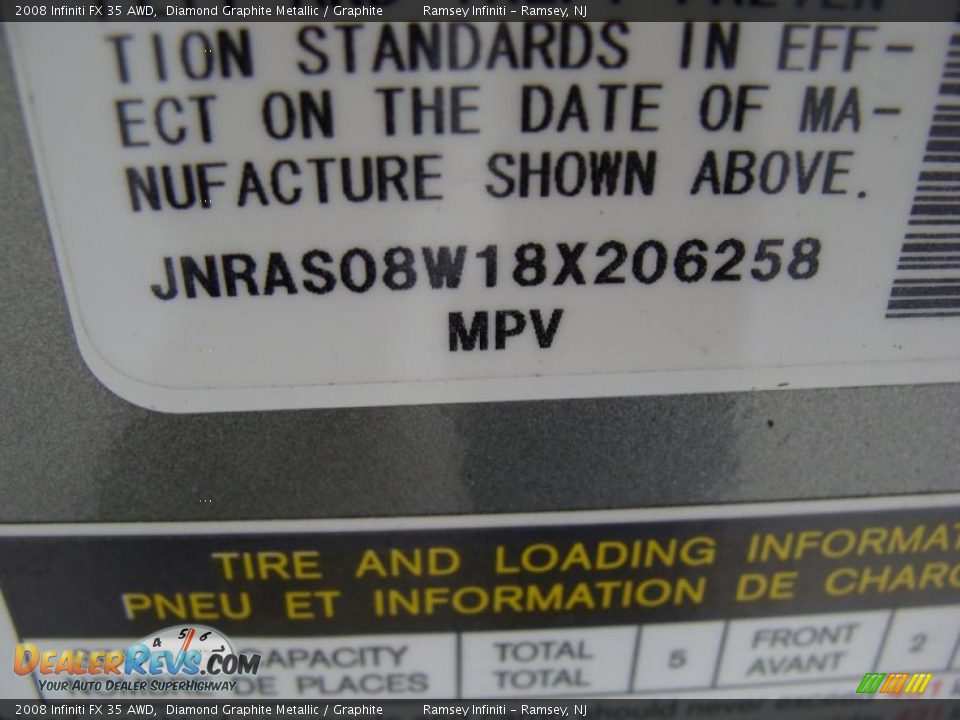 2008 Infiniti FX 35 AWD Diamond Graphite Metallic / Graphite Photo #16