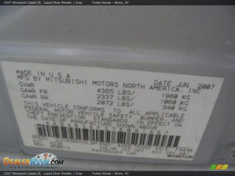 2007 Mitsubishi Galant ES Liquid Silver Metallic / Gray Photo #25