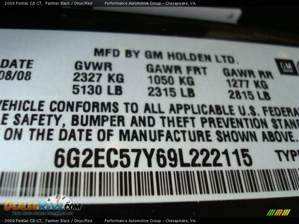 2009 Pontiac G8 GT Panther Black / Onyx/Red Photo #27