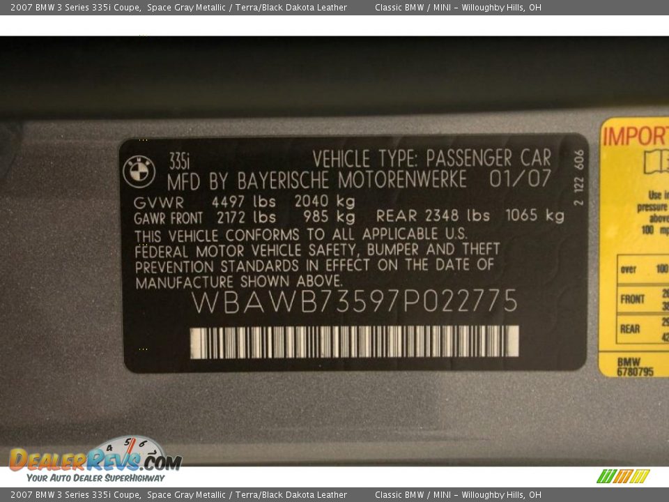 2007 BMW 3 Series 335i Coupe Space Gray Metallic / Terra/Black Dakota Leather Photo #31