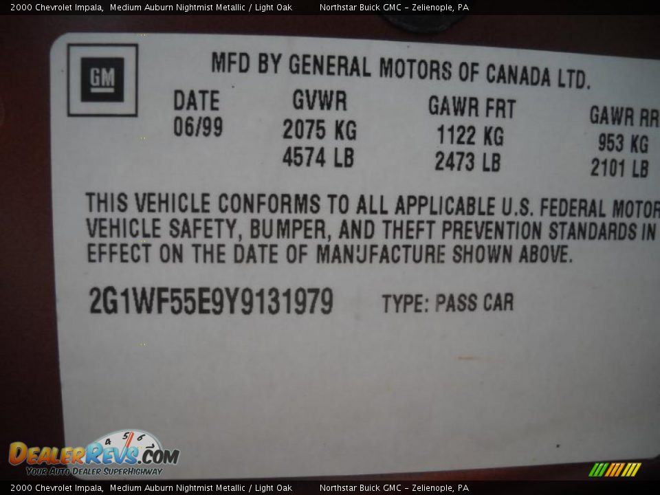 2000 Chevrolet Impala Medium Auburn Nightmist Metallic / Light Oak Photo #10