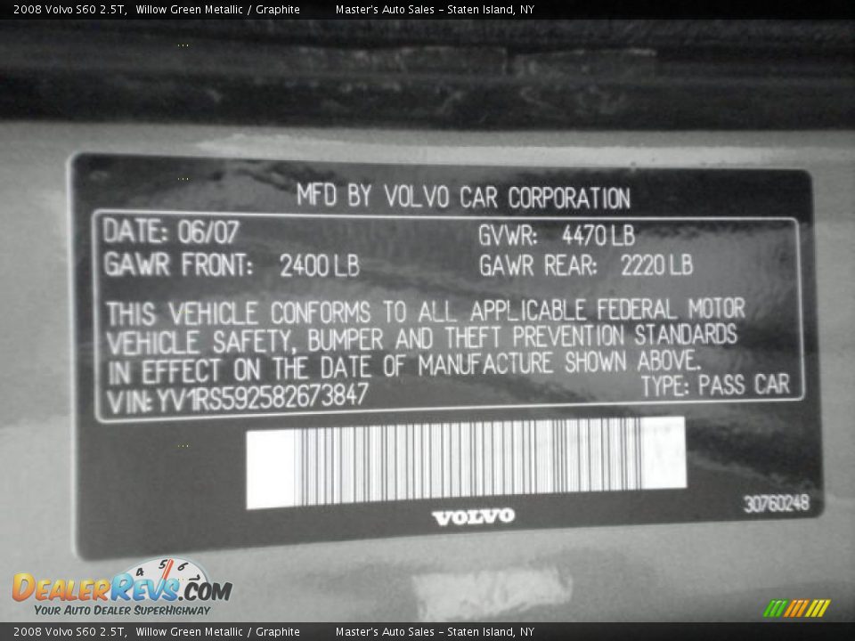 2008 Volvo S60 2.5T Willow Green Metallic / Graphite Photo #24