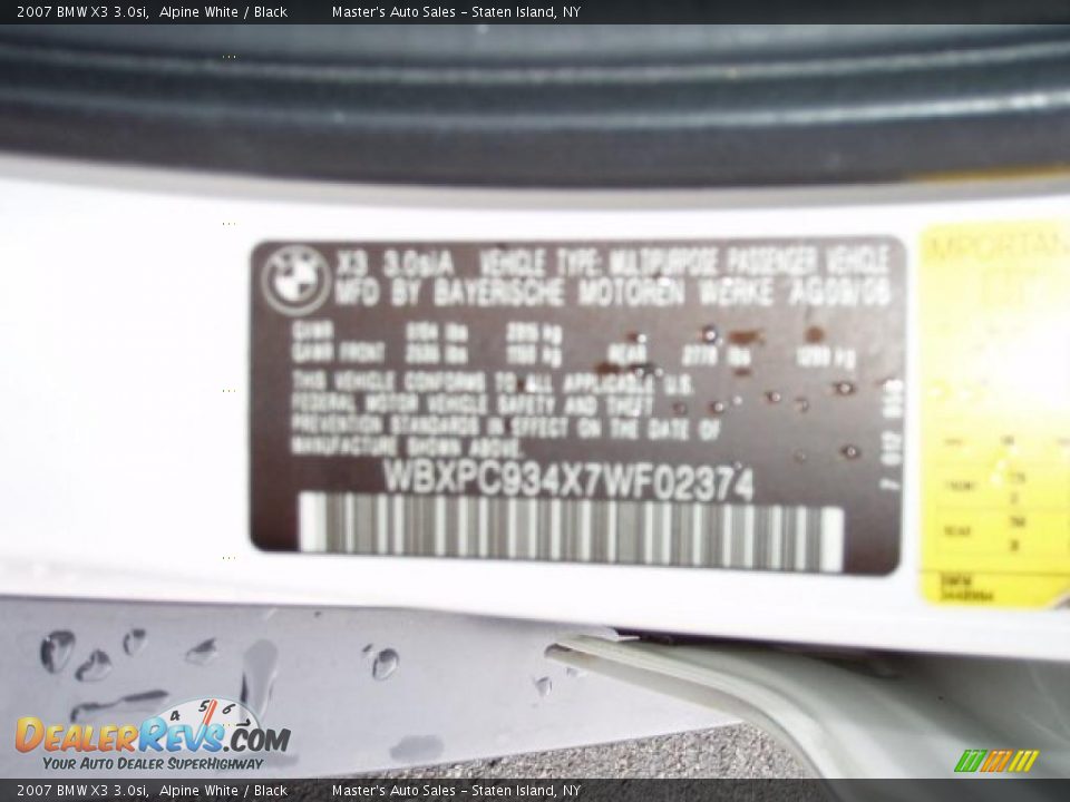 2007 BMW X3 3.0si Alpine White / Black Photo #12