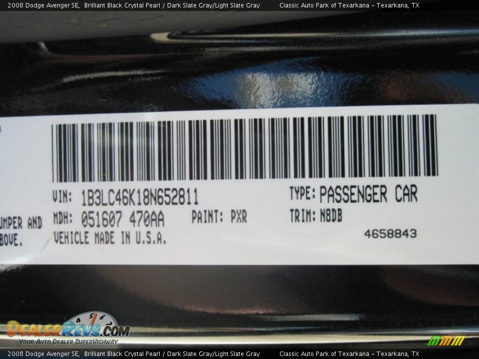 2008 Dodge Avenger SE Brilliant Black Crystal Pearl / Dark Slate Gray/Light Slate Gray Photo #13