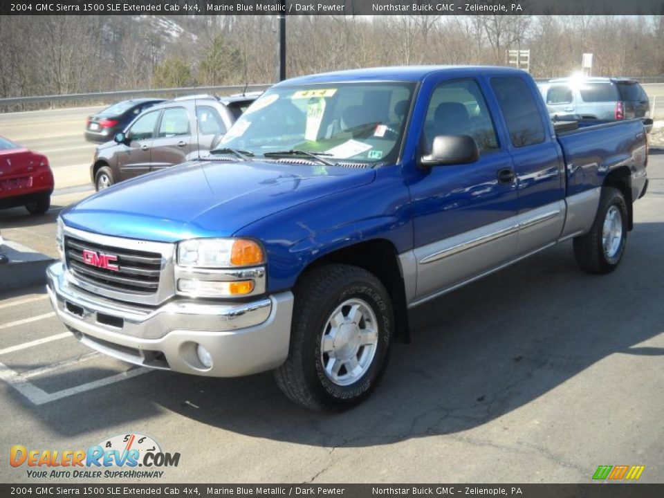 2004 GMC Sierra 1500 SLE Extended Cab 4x4 Marine Blue Metallic / Dark Pewter Photo #14