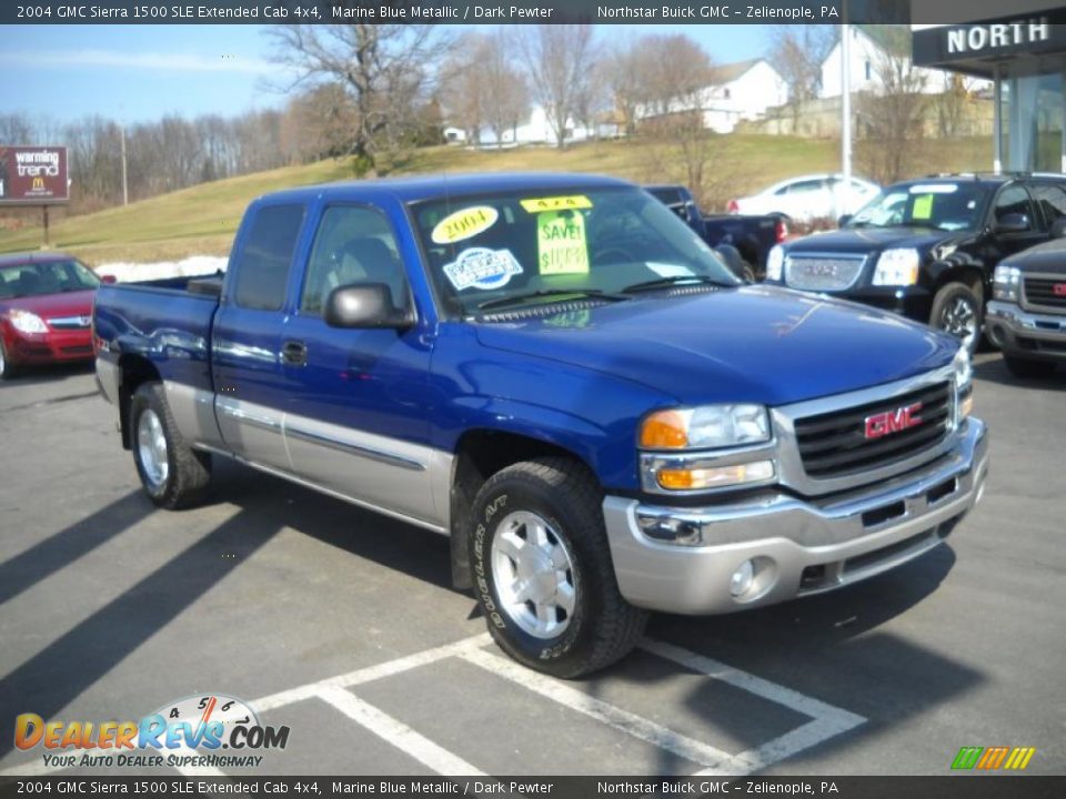 2004 GMC Sierra 1500 SLE Extended Cab 4x4 Marine Blue Metallic / Dark Pewter Photo #16