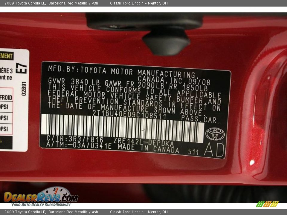 2009 Toyota Corolla LE Barcelona Red Metallic / Ash Photo #24